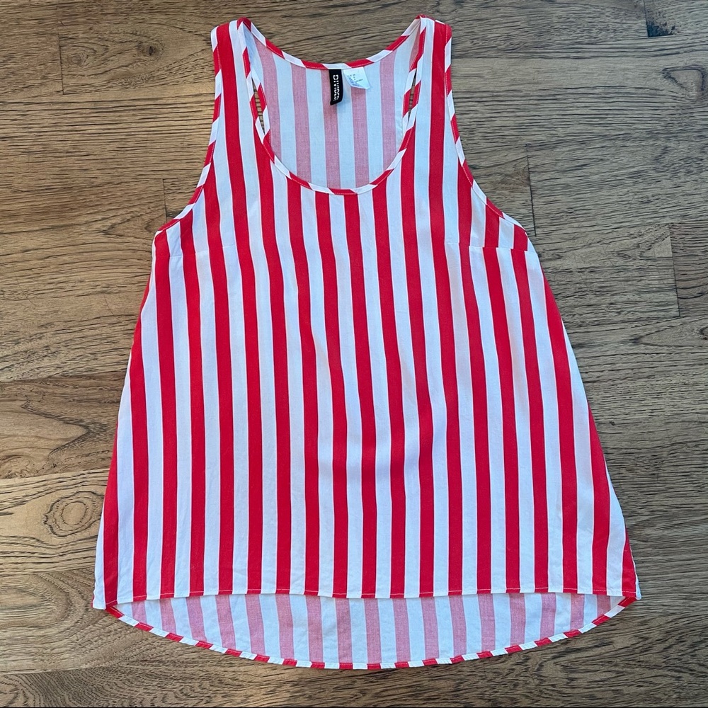Divided by H&M Womens Red & White Vertical Striped Flowy Tank Top Size 6
